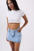 Asimetrik Bel Denim Mini Etek resmi